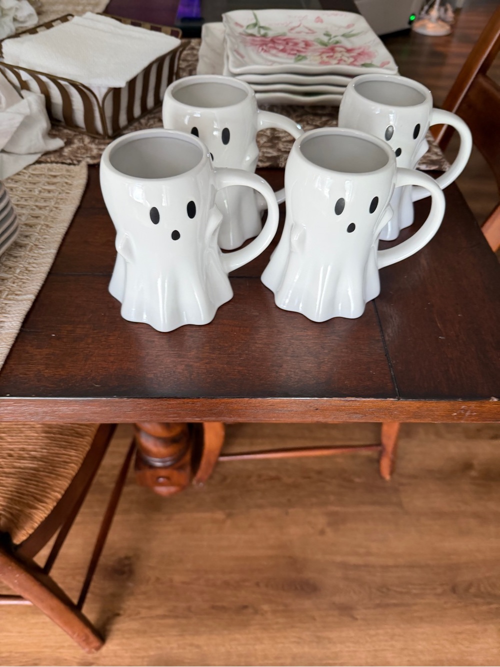White Ceramic Ghost Mugs - Set of 4